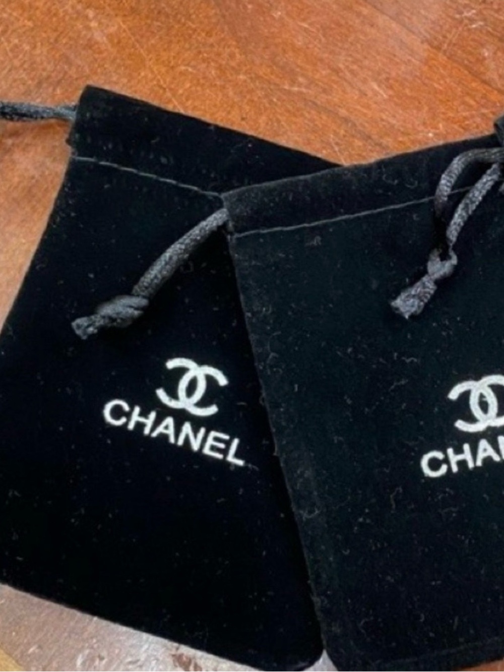 Two Chanel Faux Suede Drawstring Pouch Jewelry dust Bags